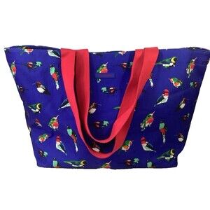 Vera Bradley Birds Tote - Blue All-Over Print - Cinch Lining - Tropical - Large